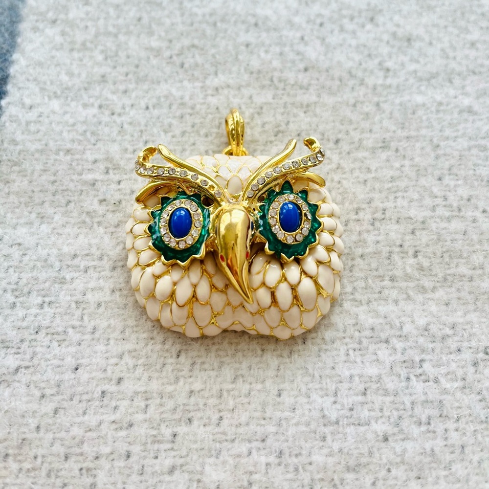 Kenneth Jay Lane KJL Enameled Metallic Embellished Owl Pendant